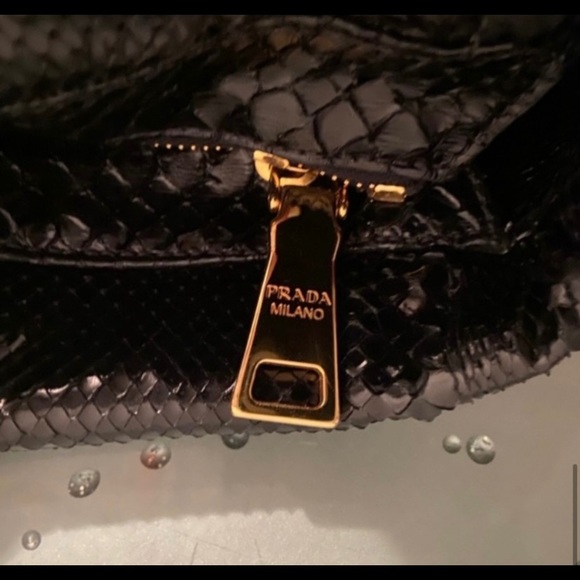 PRADA Black Leather Snake Skin & Nylon Handbag EXCELLENT CONDITION - Picture 10 of 14